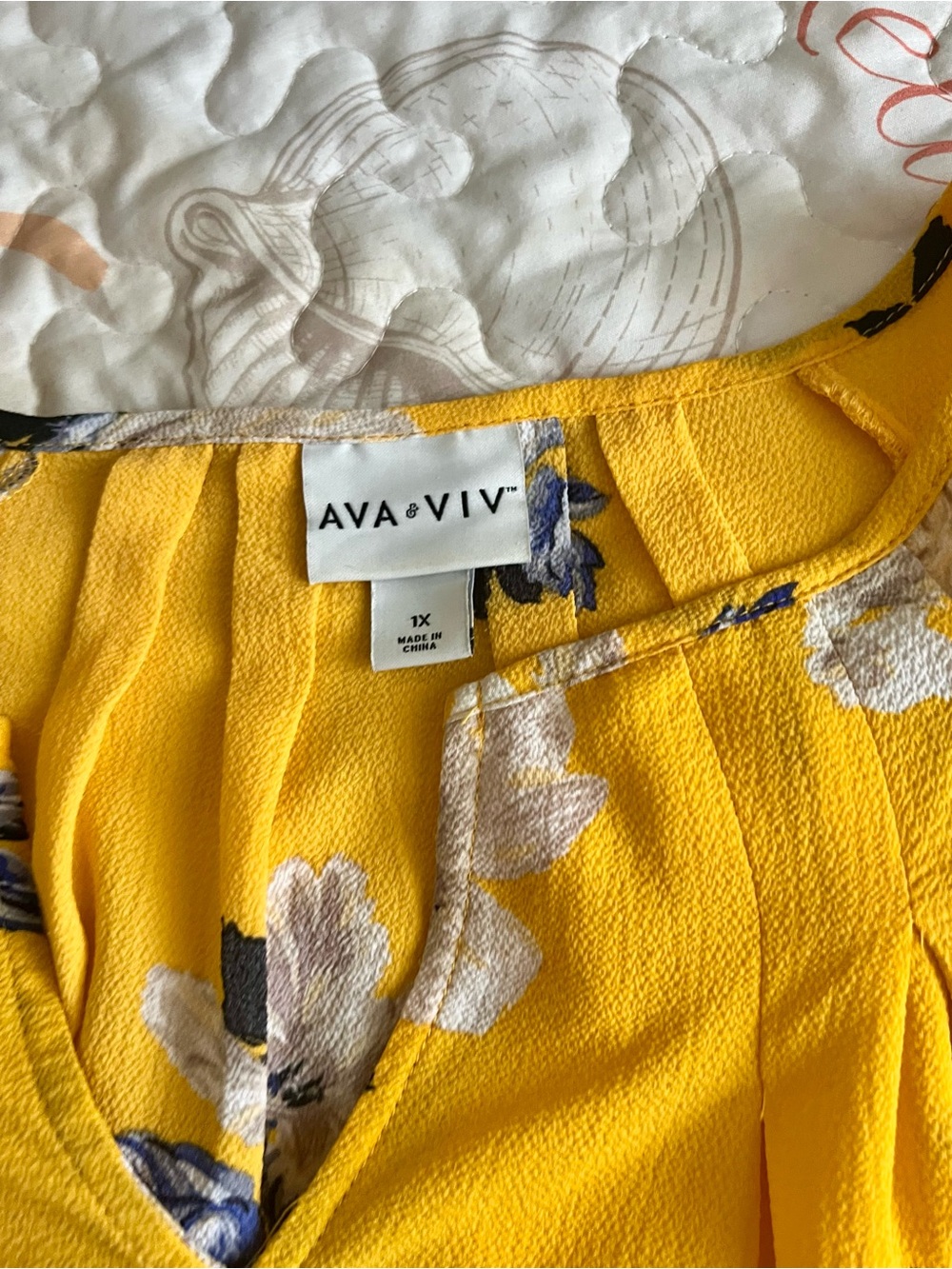 Ava & Viv Yellow Floral V-Neck Blouse